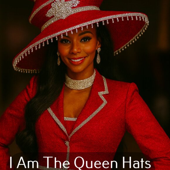 I Am The Queen Church Hat Style 1404 – Red Rhinestone Wide-Brim Couture Hat | Fi